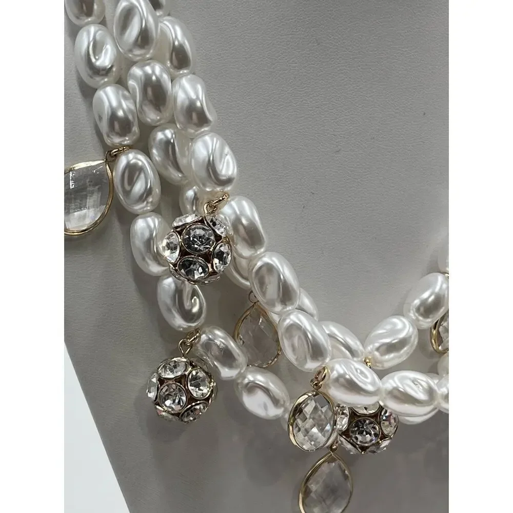 Lilly Pulitzer Resort White Dreamy Faux Pearl Pave Beads Gold Necklace New‎